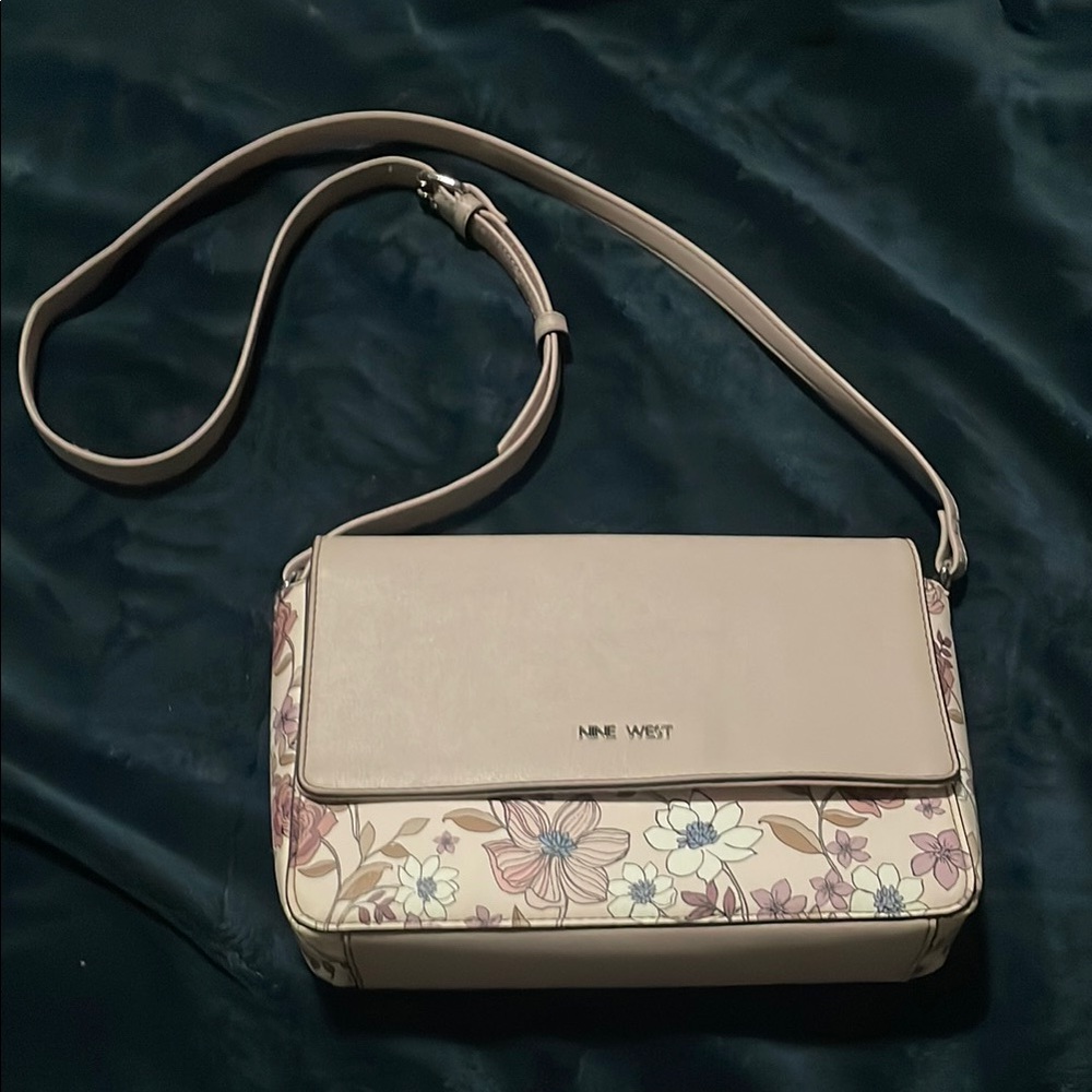 Nine West Cream and Pink Crossbody Bag with Floral Design
